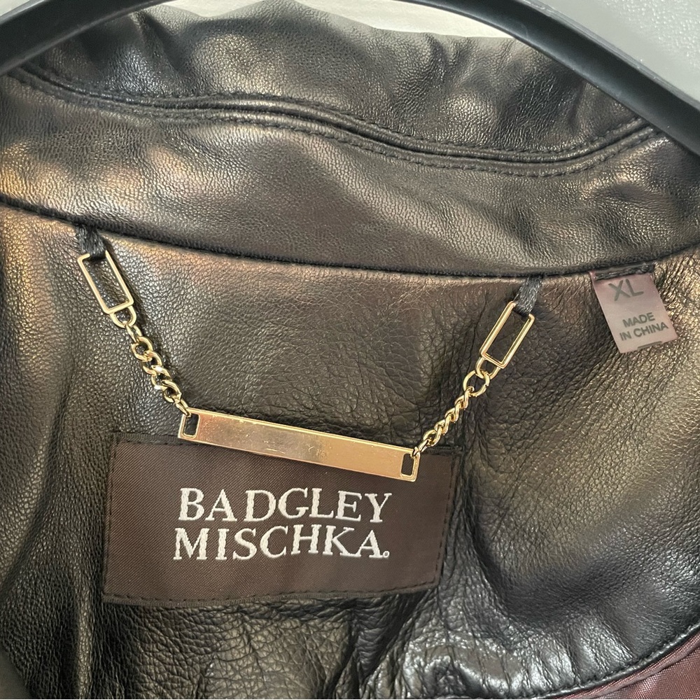 Badgley Mischka Black Leather Moto Jacket with Gold Accents - Picture 3 of 5